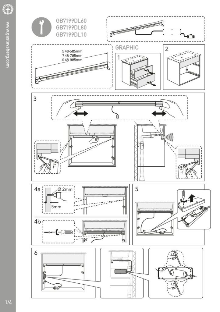 Belysningsarmatur, skuffe Graphic vaskeskab 60 cm 57