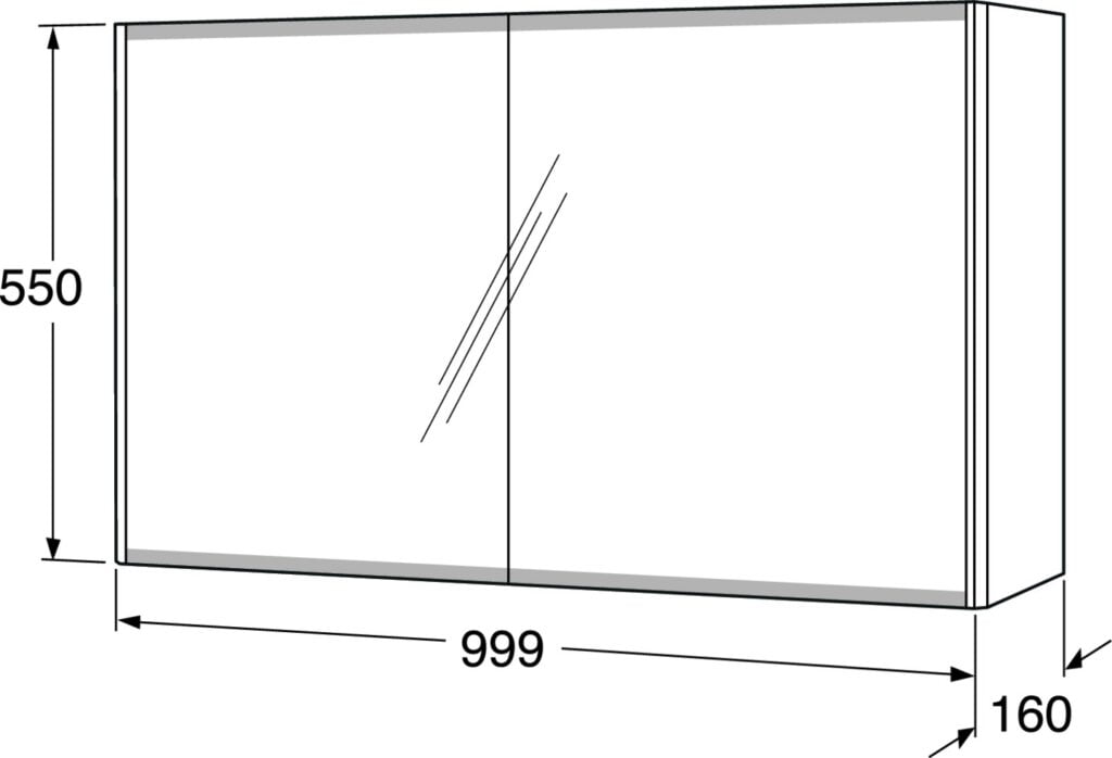 Graphic Spejlskab 100 cm. m. 2 låger, Hvid 50