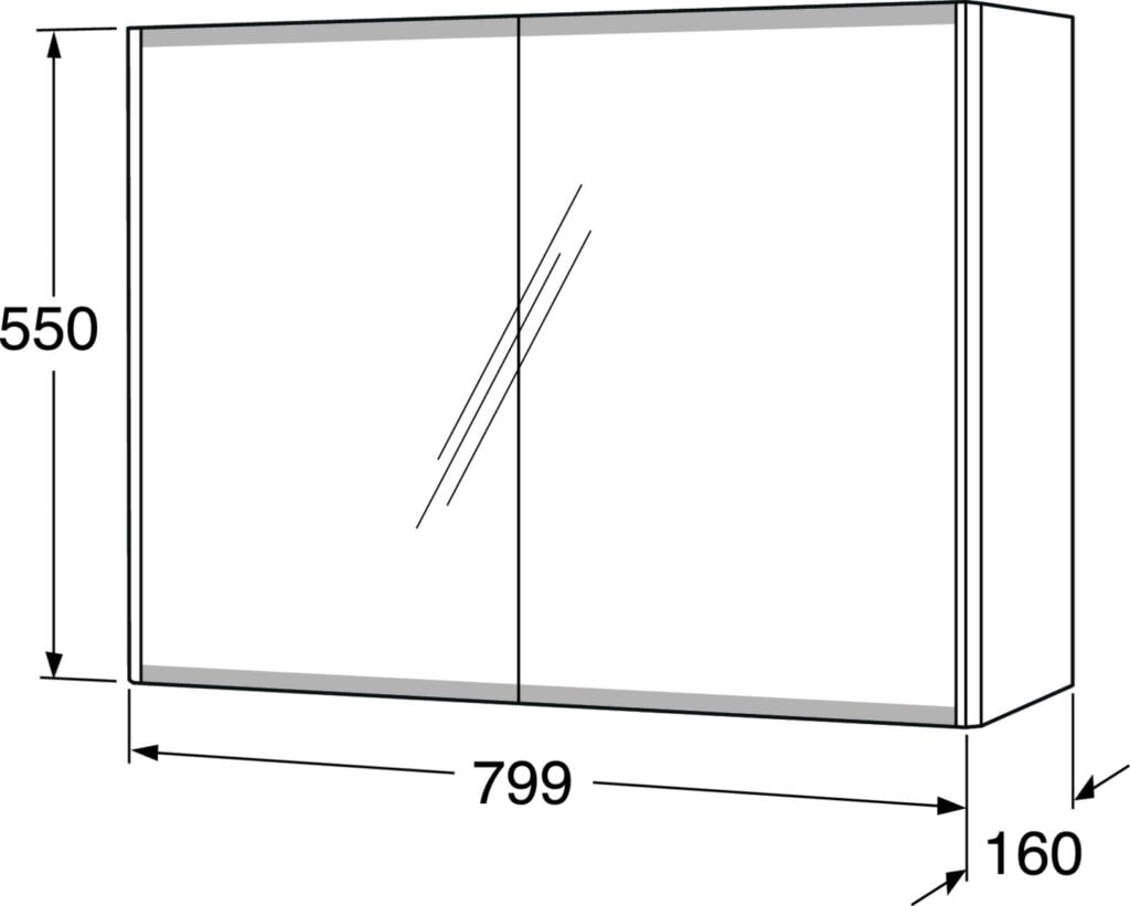 Graphic spejlskab 80 cm. m. 2 låger, Grå 50